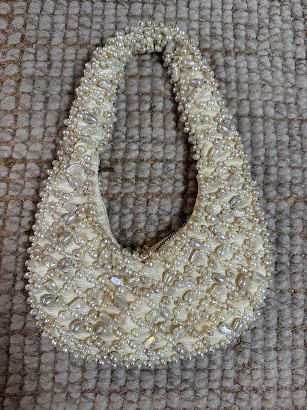 Zara Pearl-Embellished Cream Handbag